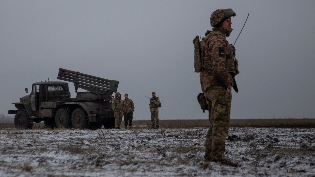 Ukrajinští vojáci u Bachmutu.