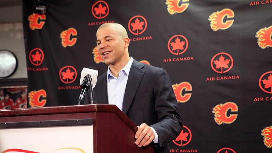 Jarome Iginla na tiskov konferenci.