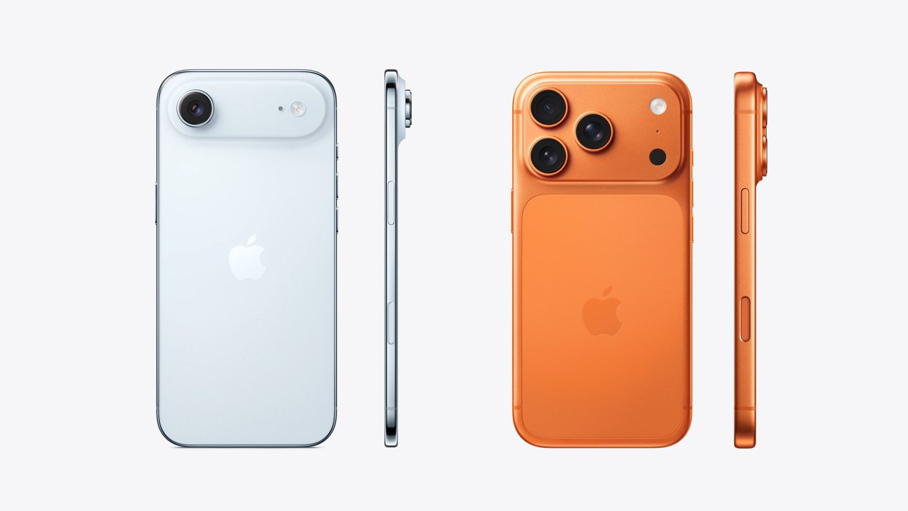 iPhone Air vlevo, iPhone 17 Pro vpravo