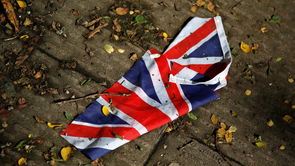 Britsk vlajka lec na zemi, brexit, Velk Britnie - ilustran foto