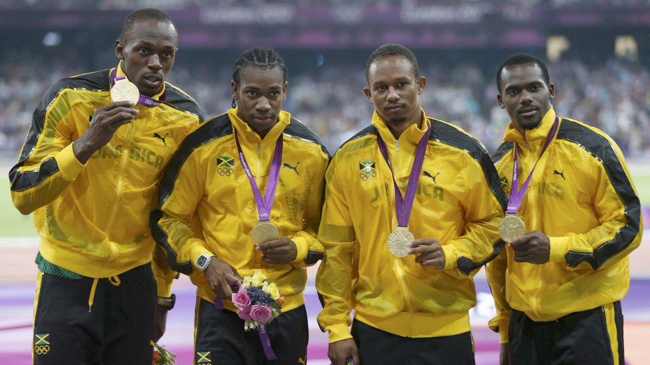 Zlat jamajsk tafeta - Usain Bolt, Yohan Blake, Michael Frater a Nesta Carter.