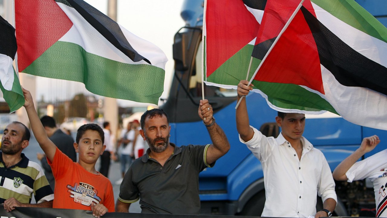 Podprci vyhlen samostatn Palestiny s vlajkami - ilustran foto
