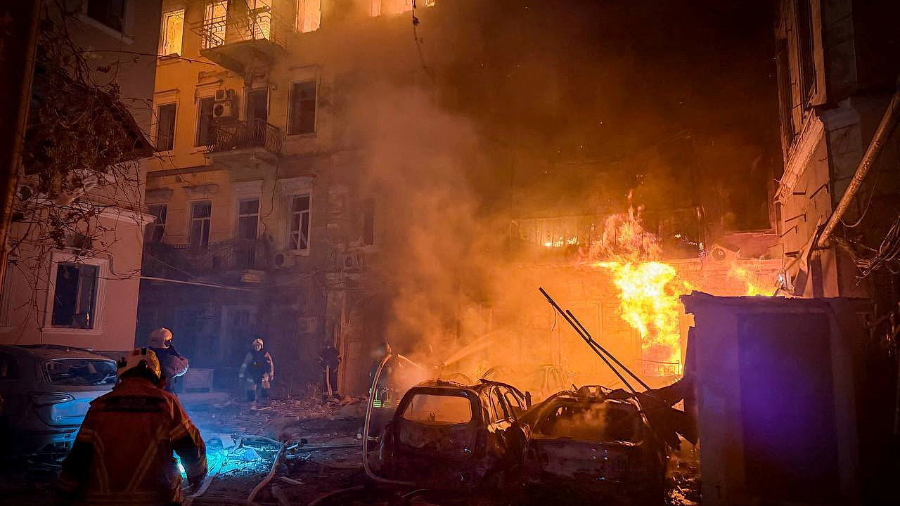 Aftermath of a Russian missile and drone attack in Odesa