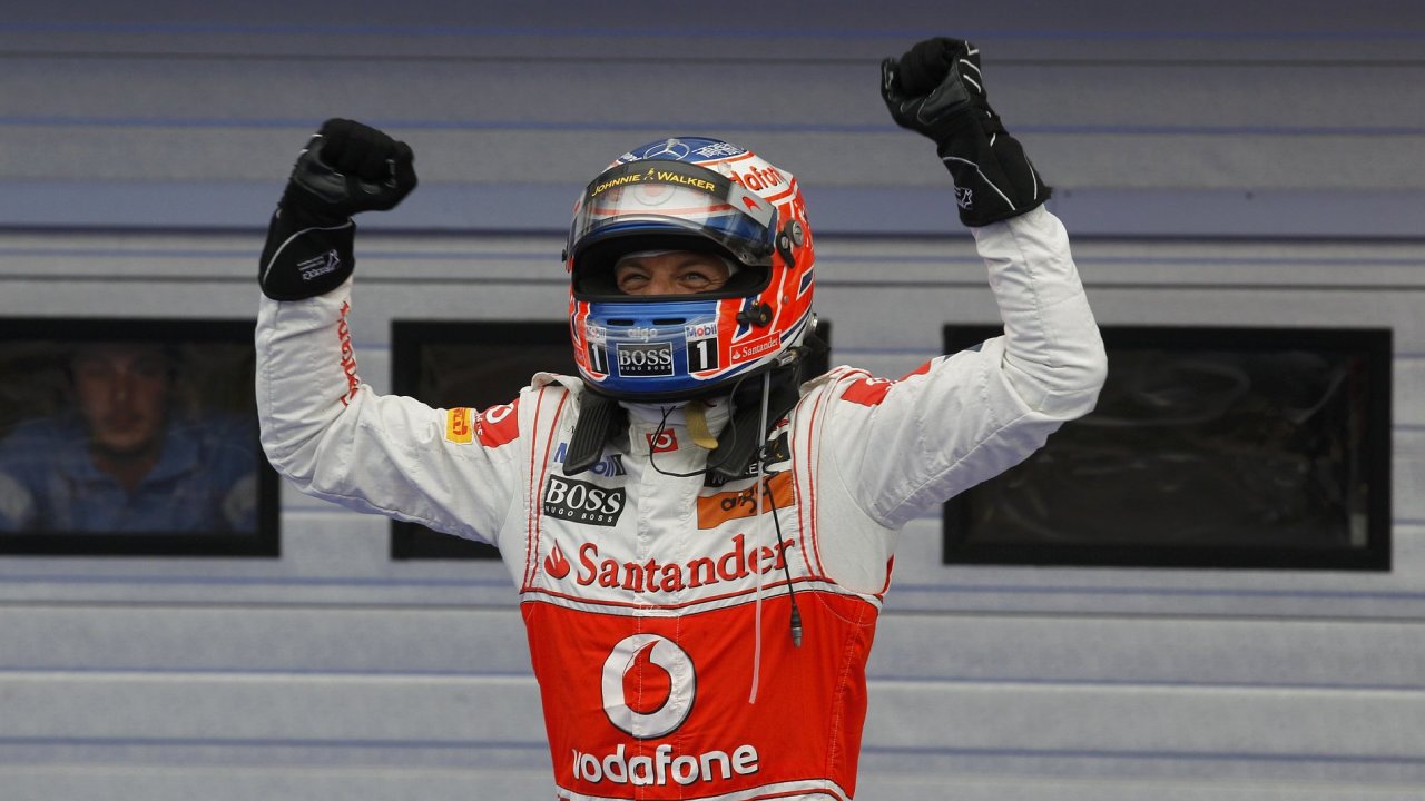 Jenson Button slav vtzstv v maarsk Grand Prix.