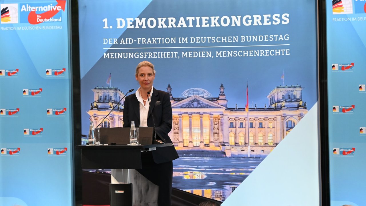 Spolup�edsedkyn� Alternativy pro N�mecko (AfD) Alice Weidelov� na konferenci...