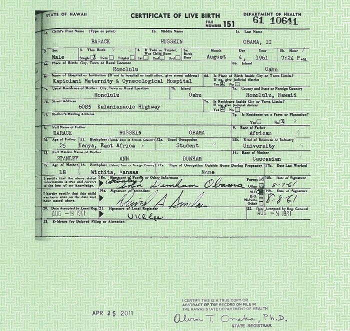 Dokument o narozen Baracka Obamy