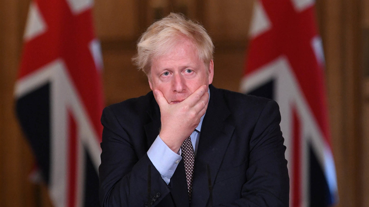Britains Prime Minister Boris Johnson reacts during a virtual news conference on the ongoing situation with the coronavirus disease (COVID-19)