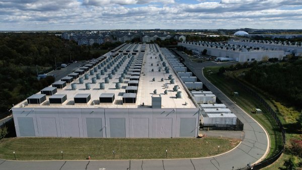 Aerial views of an Amazon Web Services Data Center known as US East 1 in...
