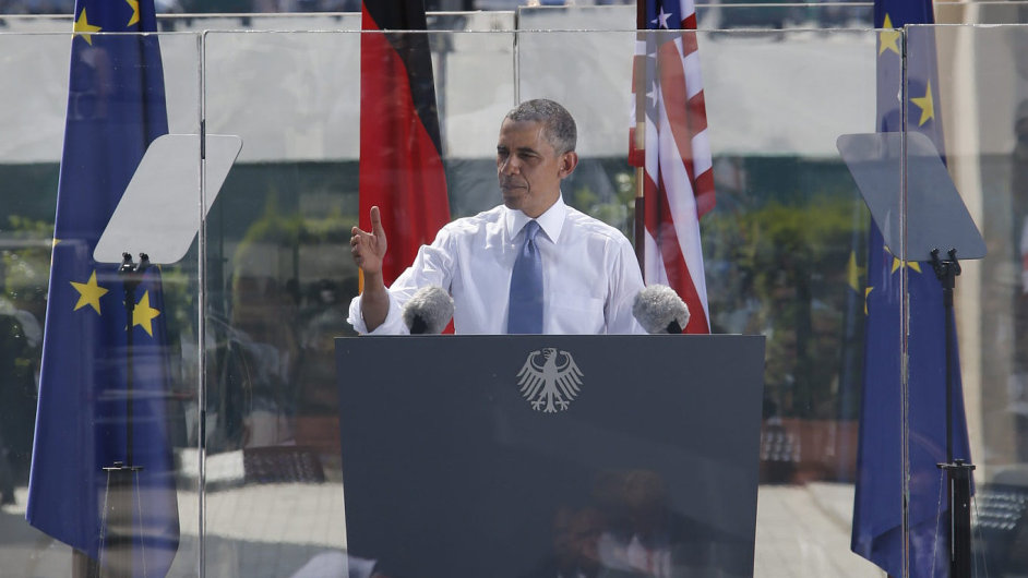 Barack Obama u Braniborsk brny v Berln
