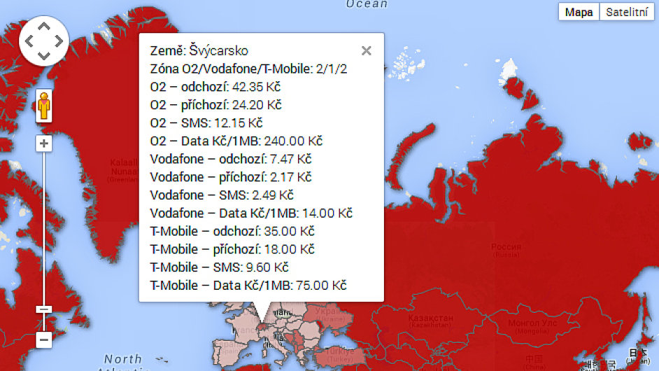 Mapa: Kolik kde zaplatte za roaming