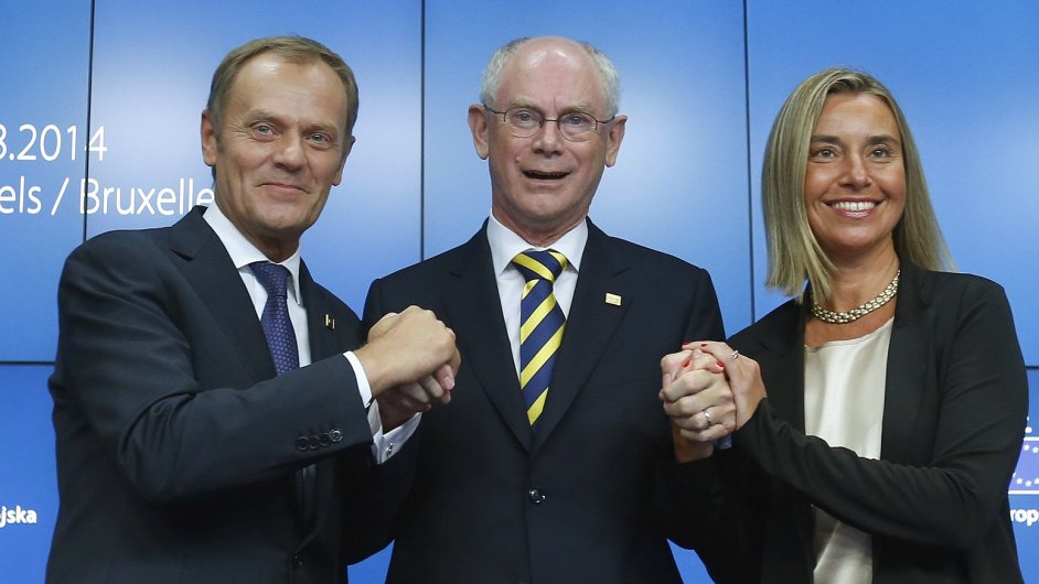 Donald Tusk, Herman Van Rompuy a Federica Mogheriniová