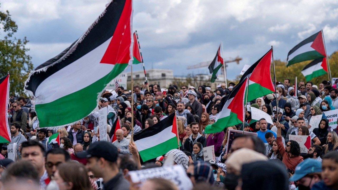 Washington, USA, demonstrace, muslim, Palestina