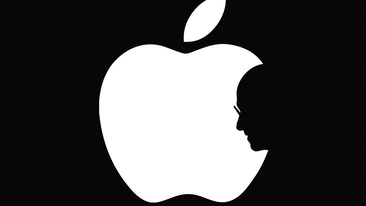 Logo firmy Apple se siluetou jejho spoluzakladatele Steva Jobse, kter zemel 5. jna 2011.