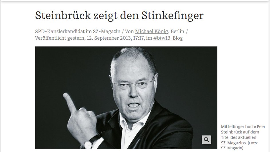 Soicln demokrat Peer Steinbrck na tituln stran ptenho magaznu Sddeutsche Zeitung