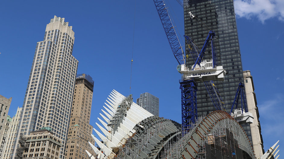 Stavba elezninho uzlu u WTC v New Yorku, na snmku usazovn 