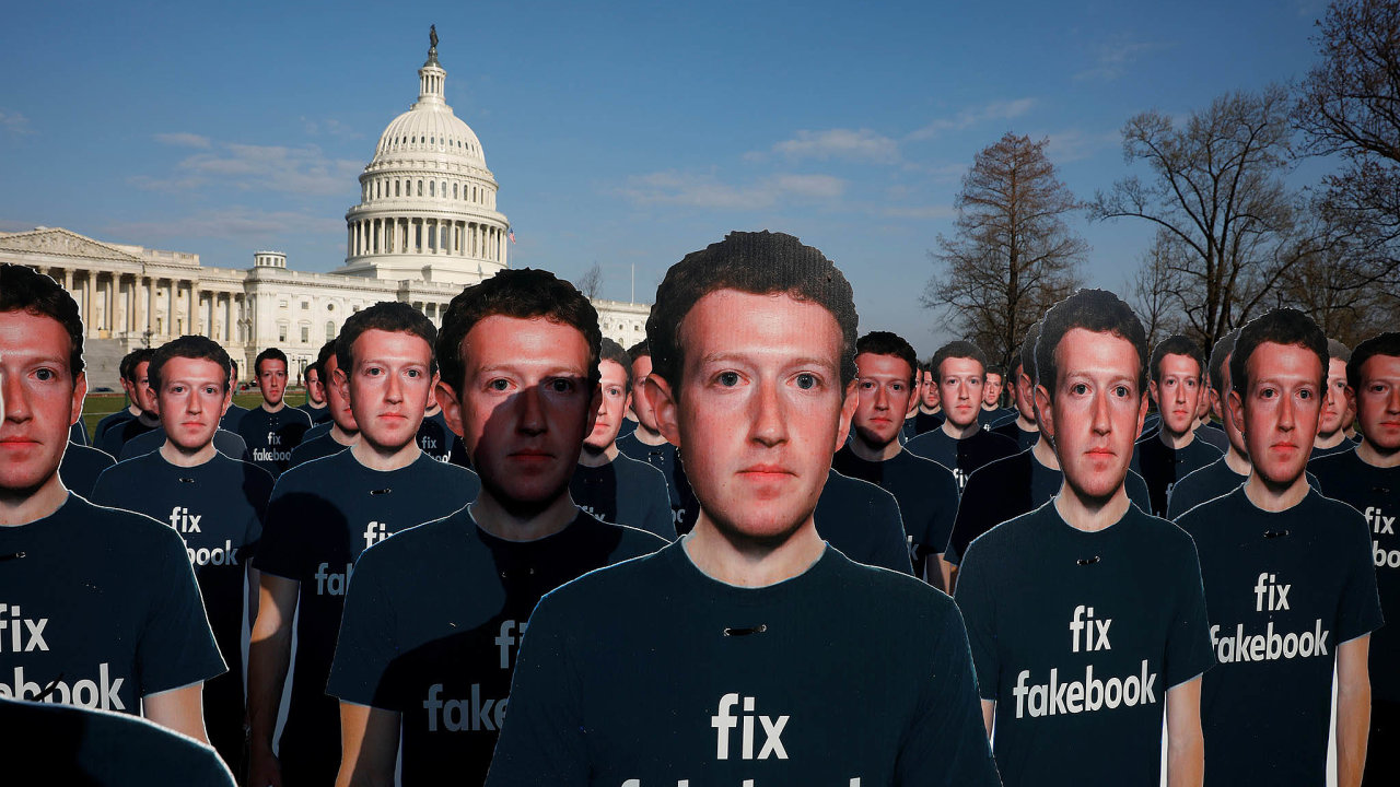 Dozens of cardboard cutouts of Facebook CEO Mark Zuckerberg are seen during an Avaaz.org protest outside the U.S. Capitol in Washington