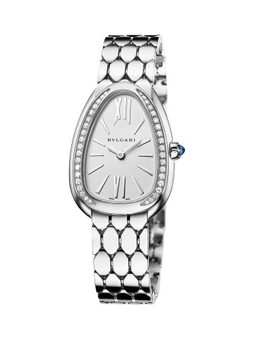 Hodinky Serpenti Seduttori jsou dokonalým příkladem nadčasové elegance. Mají náramek z 18karátového bílého zlata a pouzdro osázené brilianty.